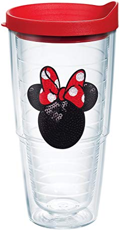 Tervis 1141903 Disney - Minnie Mouse - Sequins Tumbler with Emblem and Red Lid 24oz, Clear