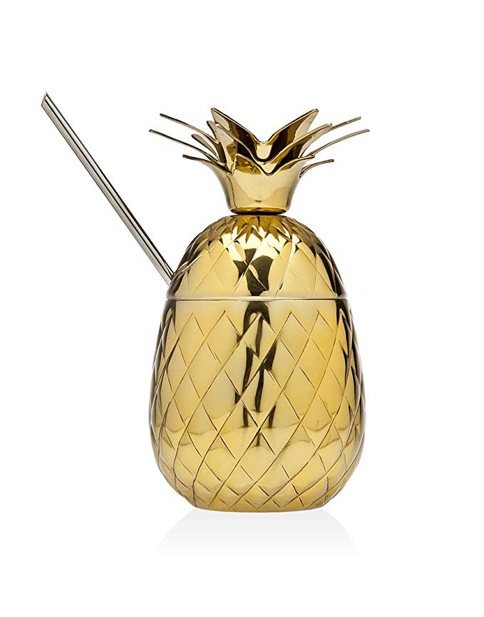 Klikel Pineapple Covered Gold Party Mug With Straw And Topper