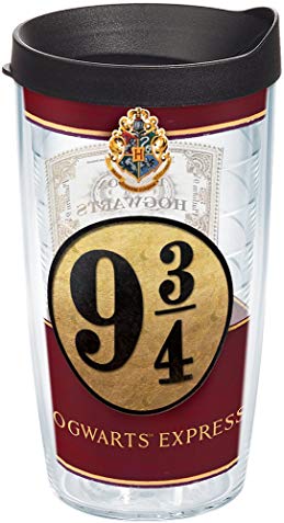 Tervis 1241057 Harry Potter-Platform Nine and Three-Quarters Insulated Tumbler with Wrap and Black Lid, 16oz, Clear