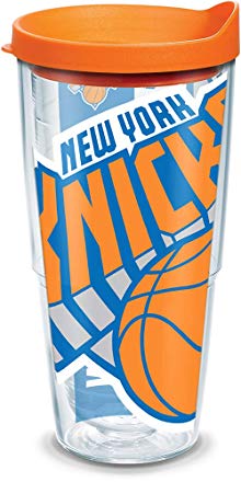 Tervis 1084599 NBA New York Knicks Colossal Tumbler with Wrap and Orange Lid 24oz, Clear