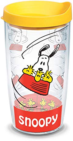 Tervis 1063765 Peanuts - Snoopy Insulated Tumbler with Wrap and Yellow Lid, 16 oz, Clear