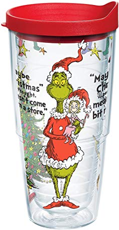 Tervis 1167039 Dr. Seuss - Grinch Christmas Quote Tumbler with Wrap and Red Lid 24oz, Clear