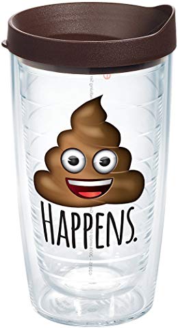 Tervis 1232614 Emoji-Poop Happens Insulated Tumbler with Wrap and Brown Lid, 16oz, Clear