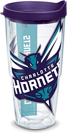 Tervis 1138648 NBA Charlotte Hornets Colossal Tumbler with Wrap and Royal Purple Lid 24oz, Clear