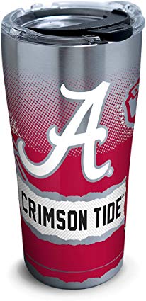 Tervis 1268408 Alabama Crimson Tide Knockout Stainless Steel Tumbler with Clear and Black Hammer Lid 20oz, Silver