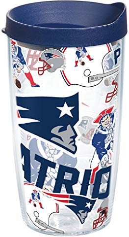 Tervis 1248021 NFL New England Patriots All Over Tumbler with Wrap and Navy Lid 16oz, Clear