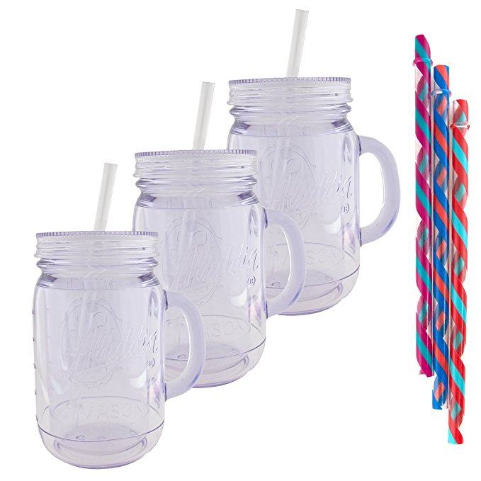 Aladdin (3 Pack) 20oz Plastic Mason Jar Tumbler With Straw and Lid Temperature Control Travel Home