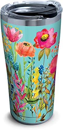 Tervis 1261351 Watercolor Wildflowers Stainless Steel Tumbler with Clear and Black Hammer Lid 20oz, Silver