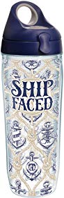 Tervis 1289207 Ship Faced Tumbler with Wrap and Navy with Gray Lid 24oz Water Bottle, Clear