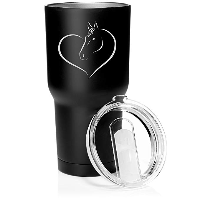 30 oz. Tumbler Stainless Steel Vacuum Insulated Travel Mug Heart Horse (Matte Black)