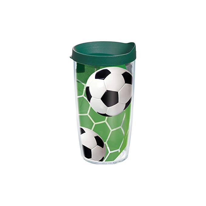 Tervis 1140632 Soccer Balls - Turf Background Tumbler with Wrap and Hunter Green Lid 16oz, Clear