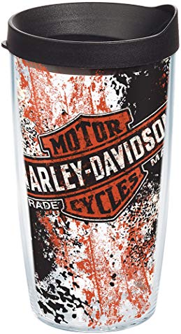 Tervis 1157450 Harley Davidson Logo-Grunge Insulated Tumbler with Wrap and Black Lid, 16oz, Clear