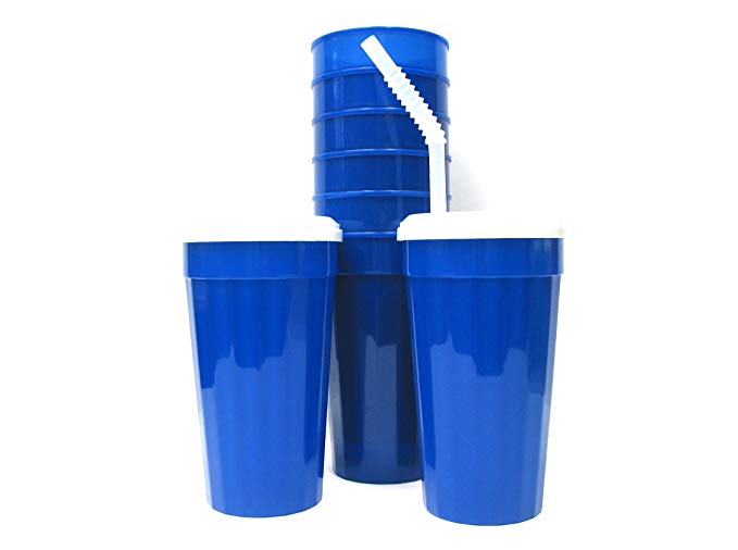 Talisman, Plastic Fluted Tumblers, Lids & Straws 32 Ounces, 8 Pack, Blue