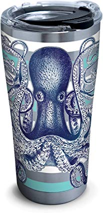 Tervis 1261362 Octopus Stainless Steel Tumbler with Clear and Black Hammer Lid 20oz, Silver