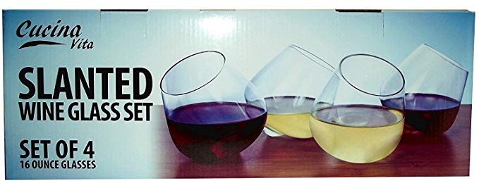 Cucina Vita Slanted Stemless Wine Glass Set, 16 Ounces