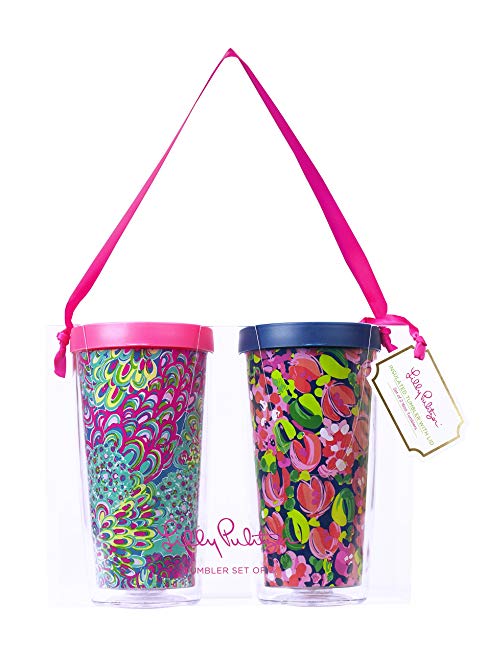 Lilly Pulitzer Insulated Tumbler with Lid Set, Wild Confetti/Lilly's Lagoon, Red