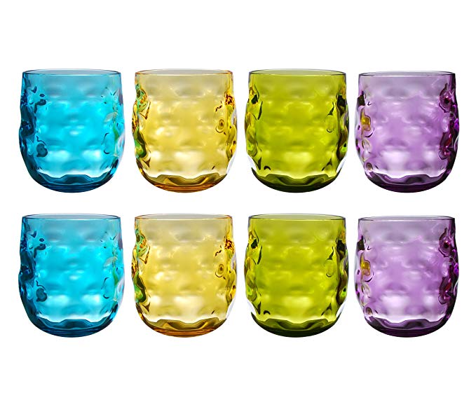 QG Clear Colorful Acrylic Plastic 14 oz. Wine Glass Rock Tumbler Set of 8 in 4 Assorted Colors