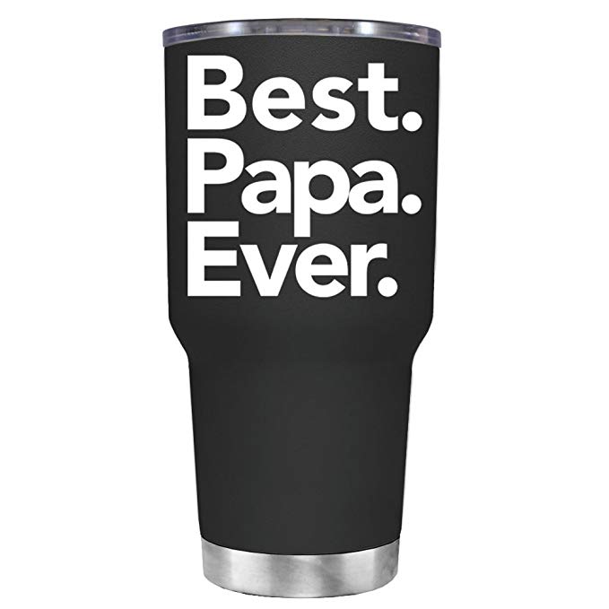 TREK Best Papa Ever on Black 30 oz Stainless Steel Tumbler with Lid - Insulated Cup - Travel Mug - Father's Day Gift