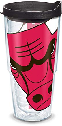 Tervis 1084559 NBA Chicago Bulls Colossal Tumbler with Wrap and Black Lid 24oz, Clear