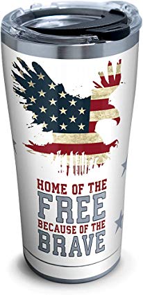 Tervis 1261375 Home of the Free Because of the Brave Stainless Steel Tumbler with Clear and Black Hammer Lid 20oz, Silver