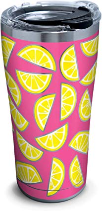 Tervis 1261354 Lemon Trend Stainless Steel Tumbler with Clear and Black Hammer Lid 20oz, Silver