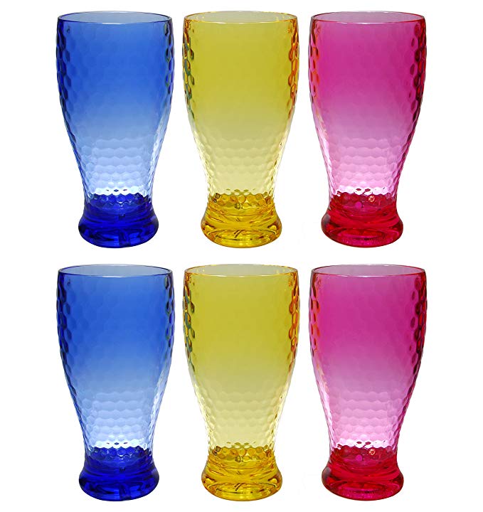 QG 21 oz Colorful Beehive Acrylic Drinking Glass Ice Tea Cup Plastic Tumbler Set of 6